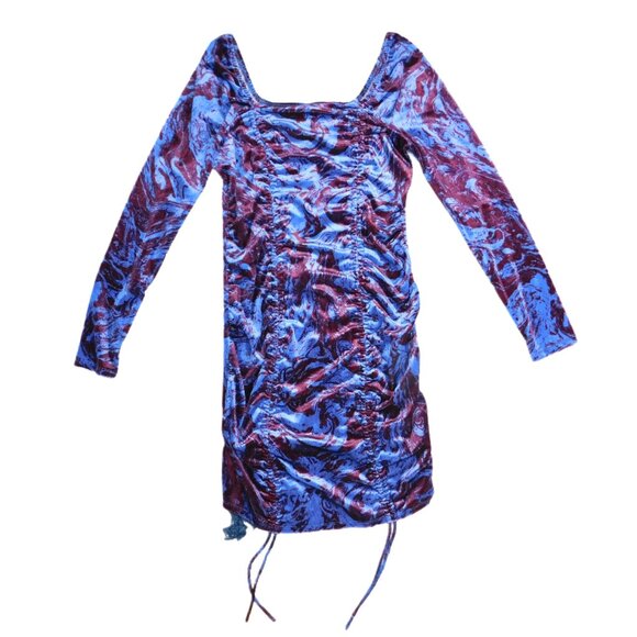 Wild Fable Ruched Velvet Mini Dress – Abstract Print Long Sleeve – Size L NWT - Picture 6 of 10
